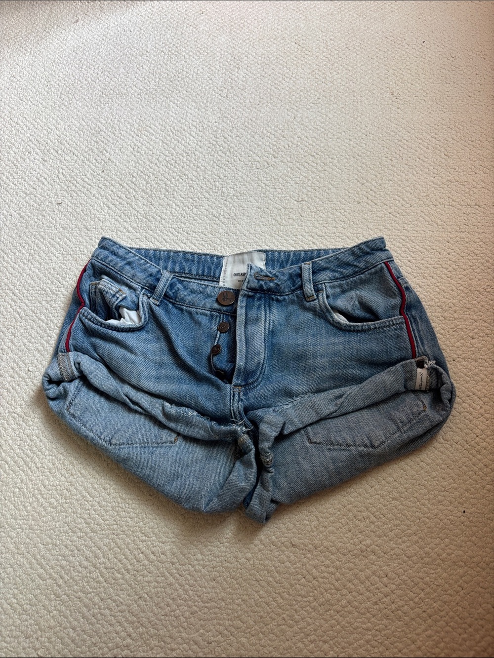 One Teaspoon Denim Roll-Cuff Women's Shorts with Red Side Trim